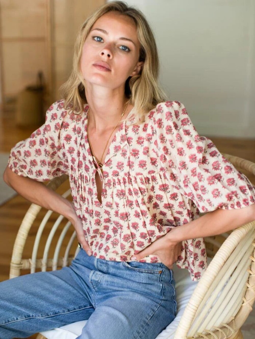 Emerson Fry Puff Isla Top Alma Organic Floral Block Print Size XS / Small - Picture 2 of 12